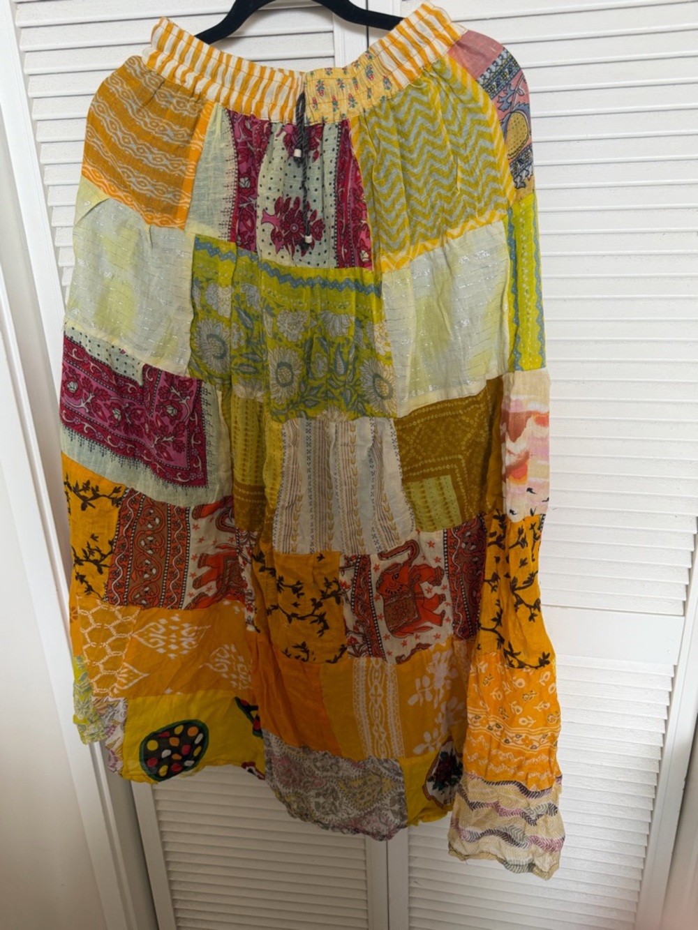 Patchwork Tiered Maxi Skirt - Yellow Multi NWOT